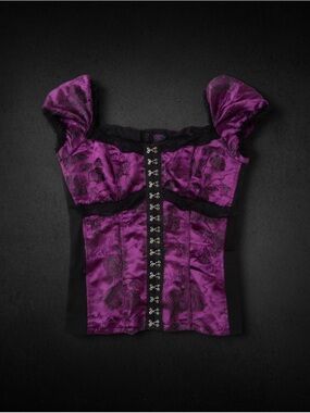 Y2K Tripp NYC Purple Corset Top Puff Sleeves Goth Alt